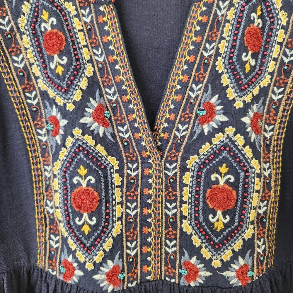 Anthropologie Emelia Navy Sleeveless Embroidered Peplum Top Boho Summer Pretty - Picture 4 of 11